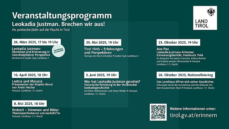 Die bevorstehenden Veranstaltungen zu „Tirol erinnert“ im Landhaus. 